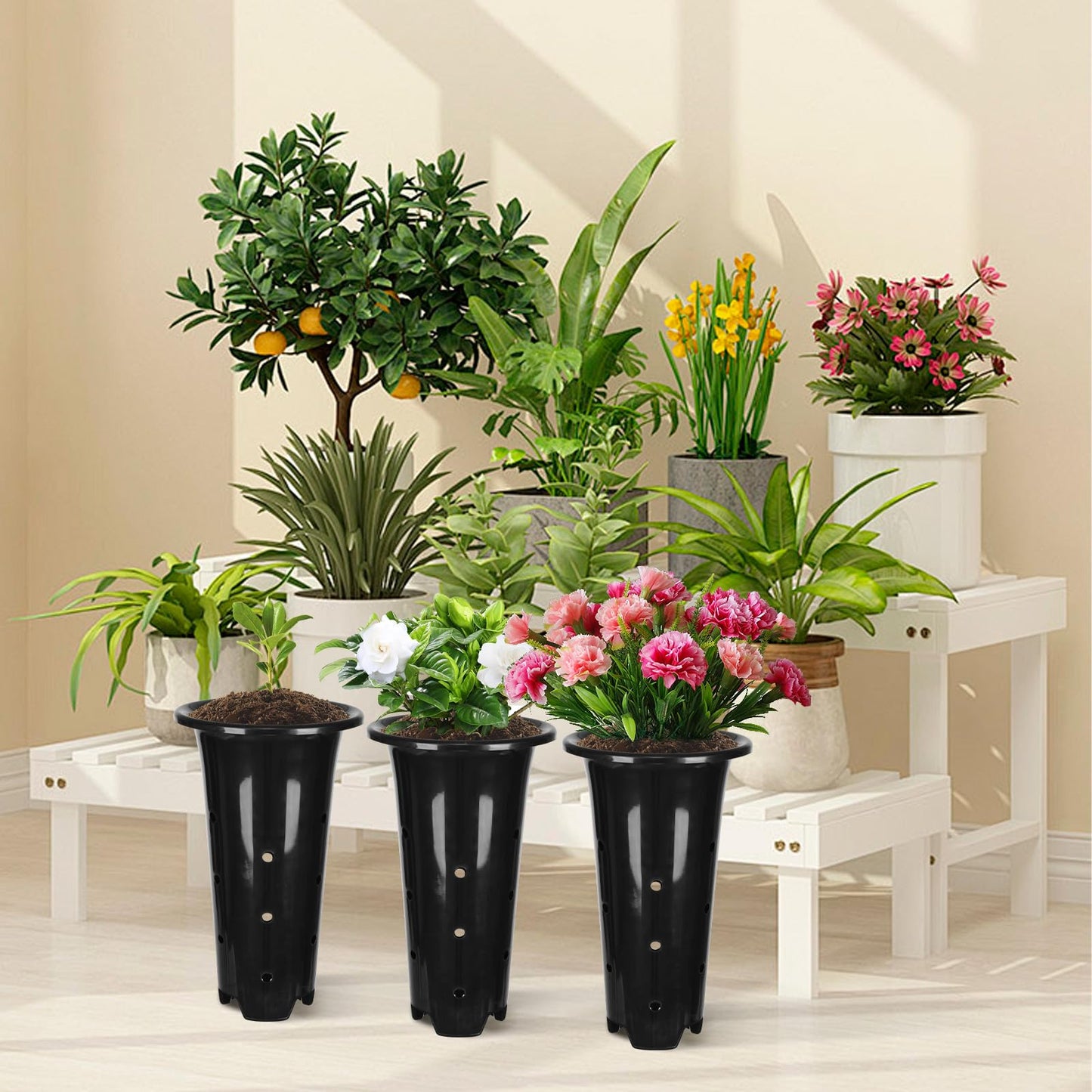 tchrules 15pcs Plastic Deep Plant Nursery Pots,8.66”Tall Tree Pots,Black Deep Seedling Container Pots with Drainage Holes for Indoor Outdoor Gardening (5.3" Wx8.66 H)