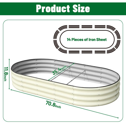 SnugNiture 2 Pcs 6x3x1ft Raised Garden Bed Kit, Outdoor Oval Metal Garden Planter, Ground Planter Box for Gardening Vegetables Flowers, White