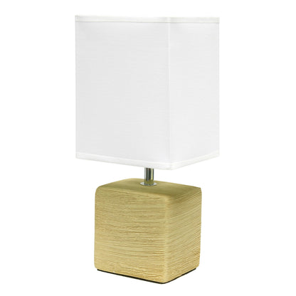 Simple Designs LT1218-BGE 11.81" Mini Cube Faux Stone Ceramic Table Lamp, for Living Room, Bedroom, Office, Beige with White Shade