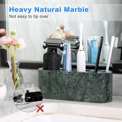 BCS Toothbrush Holder for Bathrooms, 6 Slots Marble Toothbrush Organizer, Makeup Brush Stand Toothbrush Storage Collection for Bathroom Countertop Vanity Organization - Indian Green
