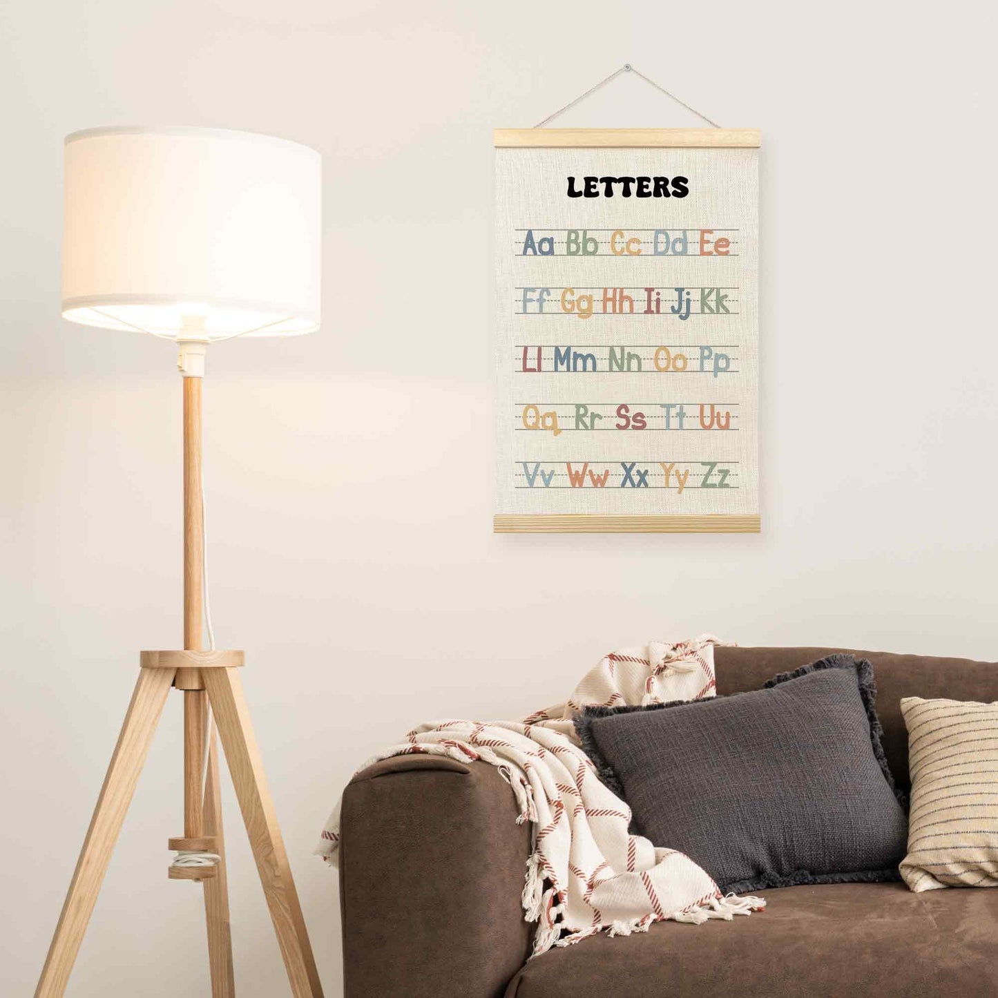 TLESKE Boho Classroom Alphabet ABC Chart Poster Hanger Frame, Homeschool Hanging Wall Art Decor for Toddler Kids Room Nursery Playroom, Preschool Prek Learning Educational Poster Print Banner, 16x24