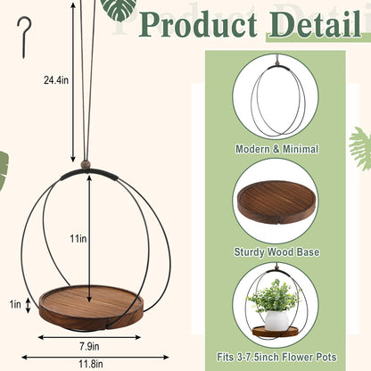 Threehoney 1 Pack Hanging Planters for Indoor Black Plant Hanger with Round Wood Base Large Indoor Hanging Plant Shelf Boho Holder Gift for Mom,housewarming (7.9 '')