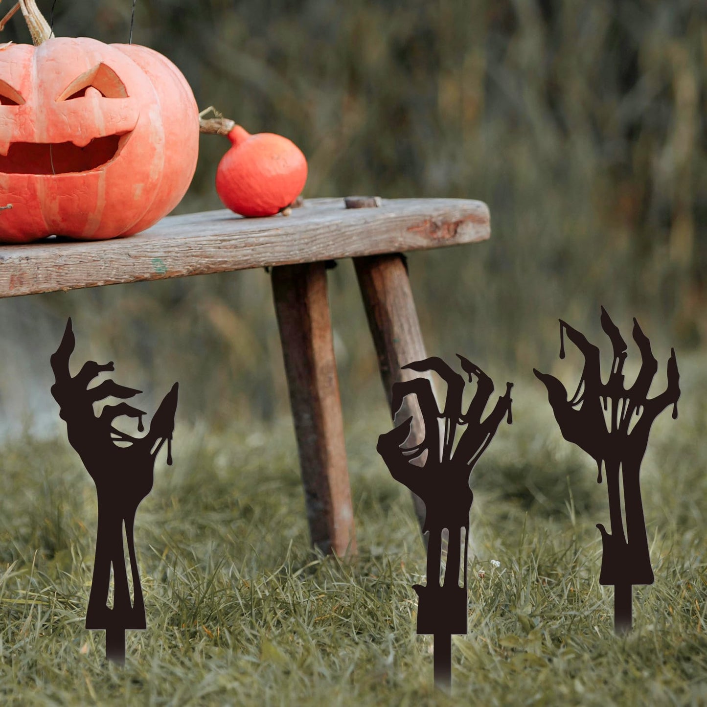 GLOBLELAND 3 Pcs Halloween Zombie Hand Garden Stakes Silhouette Hands Metal Decorative Garden Stakes Scary Silhouette Metal Yard Signs Decorations for Holiday Lawn Patio Yard Decor