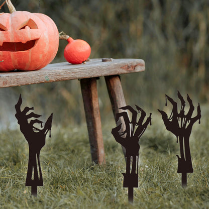 GLOBLELAND 3 Pcs Halloween Zombie Hand Garden Stakes Silhouette Hands Metal Decorative Garden Stakes Scary Silhouette Metal Yard Signs Decorations for Holiday Lawn Patio Yard Decor
