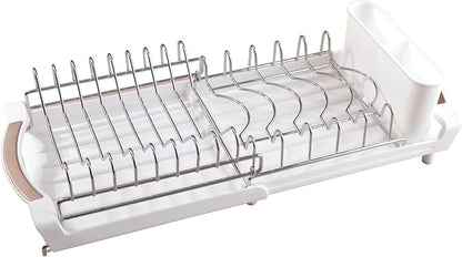 Dish Drying Rack Compact Expandable - A Space-Saving, Stainless Steel, Rust-Resistant Dish Drainer for Kitchen and Apartment Countertops/Sink Cabinets, Extendable from 11.42 to 19.9 inches (White)