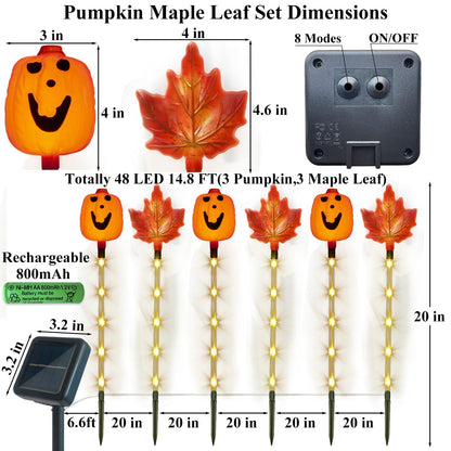 Xingpold 6 Pack Fall Decor Solar Maple Leaf Pumpkin Lights for Thanksgiving Decorations Outdoor,Waterproof Solar Thanksgiving Fall Leaves Pumpkin Garden Stake Lights for Outside Pathway Harvest Decor