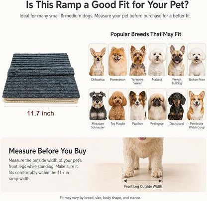 6 Pack Dog Ramp for Stairs – Solid Wood Adjustable & Foldable, 4 Heights, Non-Slip Silicone Base, Traction Felt, Raised Pause Strip, 35lb for Small & Senior Dogs