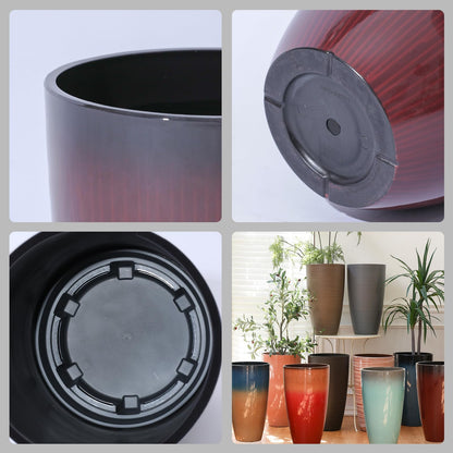 SE SUN-E Large Outdoor Planters with Movable Insert Shelf/Drainage Hole, 21 Inch Black to Scarlet Gradient- Glossy Finish for Indoor Modern House Décor Outdoor Flower Pots