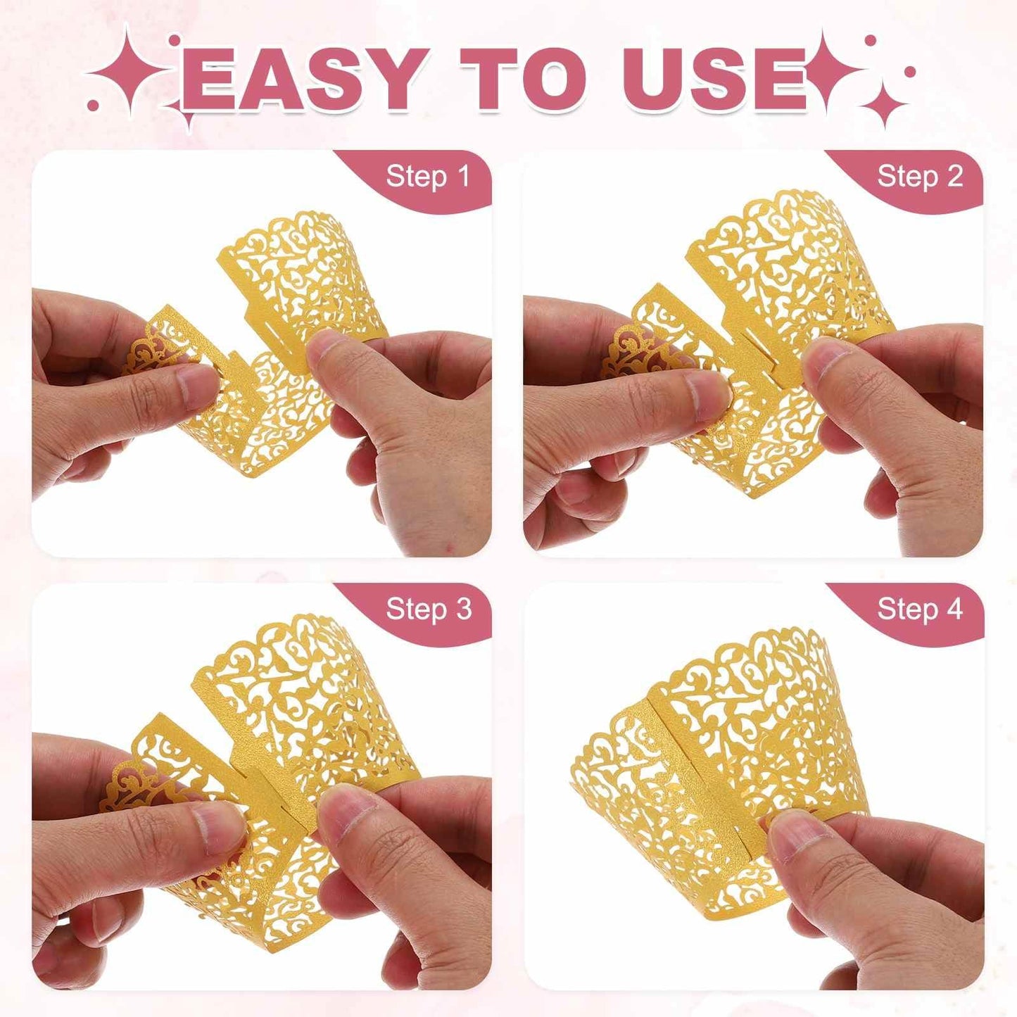 HARFINGTON 100 Pcs Lace Cupcake Liners Hollow Water Drop Designed Hollow Out Cupcake Wraps Artistic Bake Cake Paper Cups for Anniversary Birthday Weddings Parties, Yellow