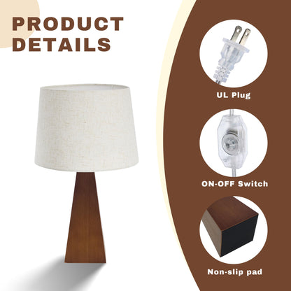 Booniture Table Lamp for Bedroom, Bamboo Bedside Lamps with Beige Linen Shade for Nightstand, Dimmable Desk Lamp for Dorm, Living Room, Office, Kids Room (Walnut)