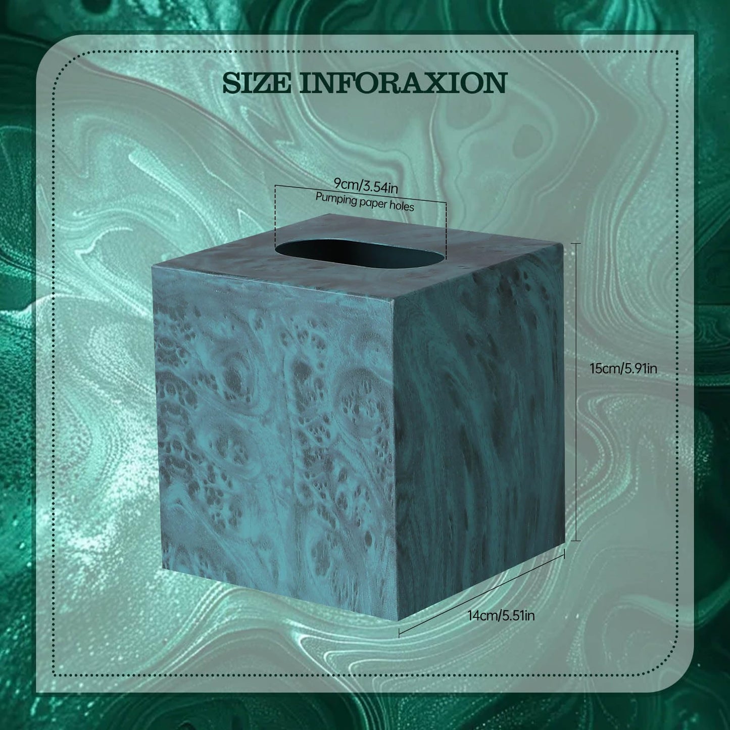 HOUSE DIARY Metal Square Tissue Box lid, Modern Facial Tissue Holder for Bathroom Vanity Tops, Bedroom Dressers, Nightstands, Desks, Offices (Deep Emerald Green)