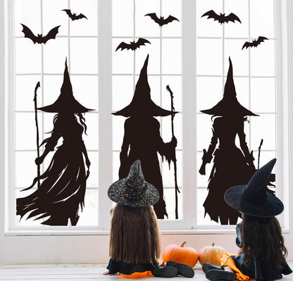 Whaline Extra Large Halloween Window Clings Black Witch Silhouette Window Decals Dark Academia Gothic Style Double-Sided Reusable for Spooky Holiday Home Office School Party Decoration,3 Sheets