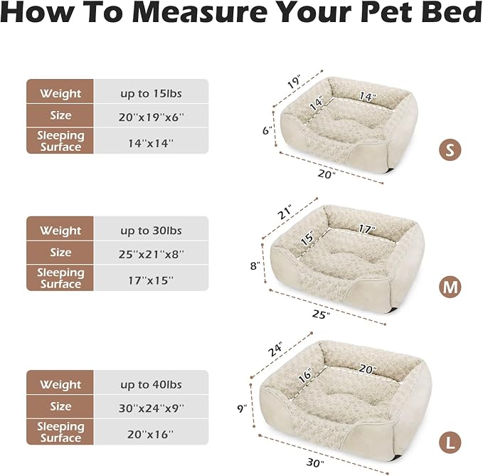 INVENHO Medium Dog Bed Rectangle Washable Orthopedic Soft Calming Sleeping Durable Pet Cuddler with Anti-Slip Bottom