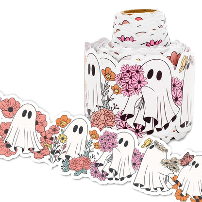 Whaline 65Ft Halloween Bulletin Board Border Cute Floral Ghost Die Cut Trim Border Roll for Home Party Classroom Chalkboard Decoration
