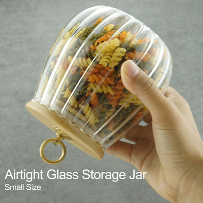 LUATSDAR Clear Glass Jar Coffee Canister, Cookie Candy Jar Sugar Container with Airtight Bamboo Lid, 23 FL OZ Kitchen Food Storage Container for Pantry, Flour, Pasta, Cereal, Beans, Spice, Oval