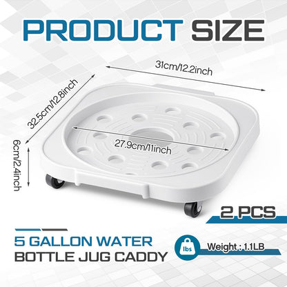 SiliFine 2 Pack 5 Gallon Water Bottle Jug Caddy with 4 Rolling Swivel Casters Wheels 5 Gallon Bucket Dolly for Heavy Duty Garden Flower Pot Movers, Plant Stroller, 11" Inside Diameter (White)