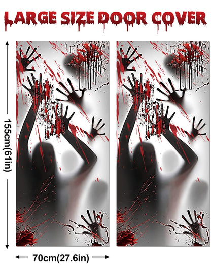 Wohohoho 11 Sheets/202 Pcs Bloody Halloween Decorations Set. 2 Giant Spooky Door Cover, 6 Sheets Horror Window Clings, 3 Sheets Scary Floor Stickers, Halloween Party Wall Decal Bedroom Inside Decor
