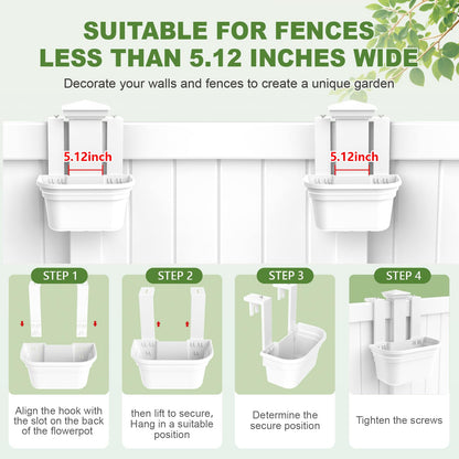SprintGy 4 Pack Fence Post Planter for 5x5 PVC Fence Posts, 15.75 Inch Fence Hanging Planters for Outdoor Plants, Easy Install, White Flower Pots for Deck Railing Garden Yard Decor