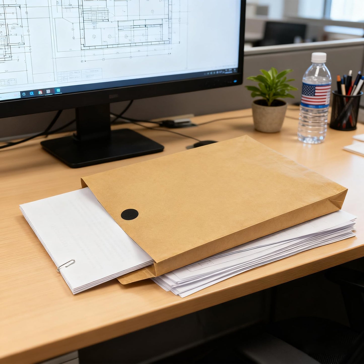 Neehows 15 Pack Expandable Large Kraft Envelopes, 9.3" x 13" Big Mailing Envelopes Hook-and-Loop Closure Anti Tear Catalog Envelopes for Business Office Paper Documents File Storage - Brown
