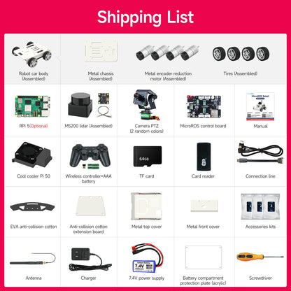 Yahboom Raspberry Pi 5 AI Visual ROS2 Smart Robot Car Kit 2DOF Carmer Autonomous Driving Lidar Stem Education Project for Teen Engineers Students (with Raspberry Pi5-16GB)