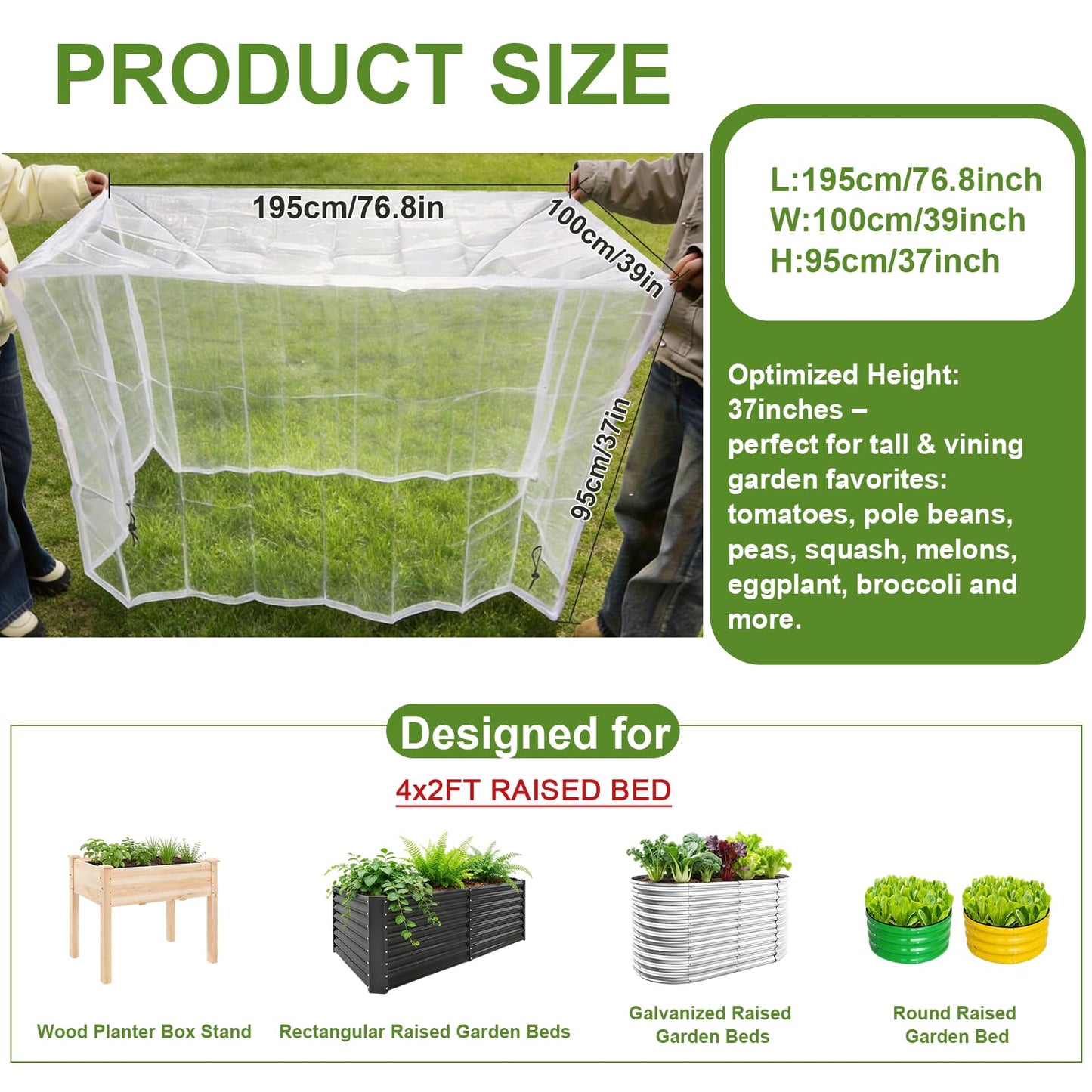 2 Pack Garden Netting for 6×3 FT Raised Beds, Large Fine Mesh Insect Netting with Drawstring, Garden Bed Cover for Vegetables, Fruit & Flower Protection