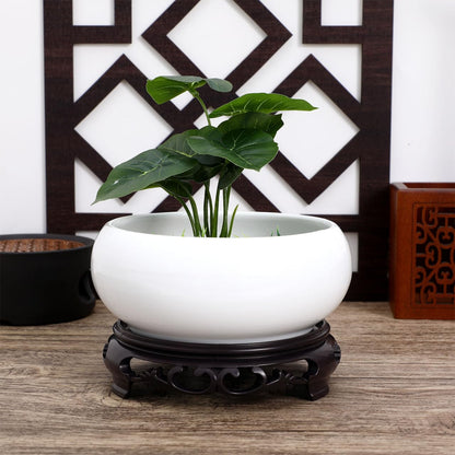 INOOMP 6.29 Inch Porcelain Hydroponic Planter Pot with Stable Base Ceramic Flower Pot for Indoor Outdoor Lotus Bowl Water Lily Plant Decoration