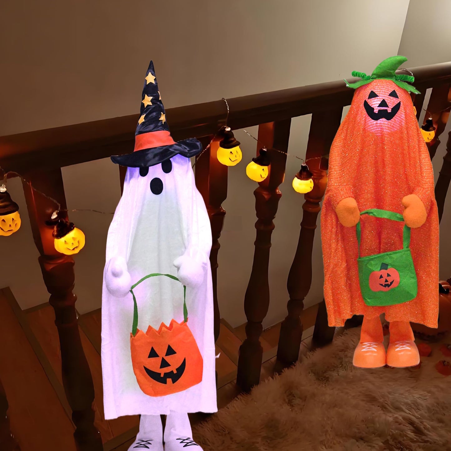YUETJIN 37" Front Porch Light up Halloween Ghost Figure Décor, Kit Standing Trick or Treat Indoor and Outdoor Decorations-Start