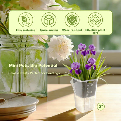 Shgxjjnb 16 Pack 2" Clear Self Watering Pots for Indoor Plants, Mini Clear Plastic Planters, with 16 Plant Label and Water Level and Drainage Holes for Seedlings, Cuttings, Succulents (Small)