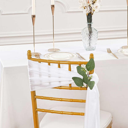 QueenDream White Chair Sashes Wedding Aisle Decorations: 24 Packs 8ft Long Draping Fabric Sheer Church Chair Cover Bulk for Party Banquet