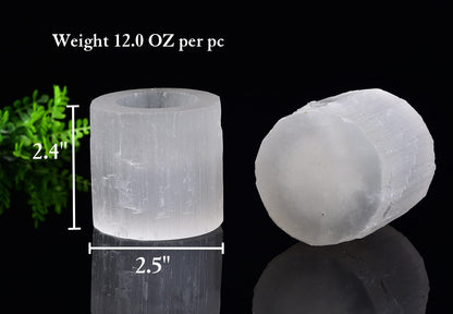 AMOYSTONE Selenite Tealight Holders Natural Crystal Candle Holders Decorative Tealight Candlestick White Candle Stand 2.5" 2PC
