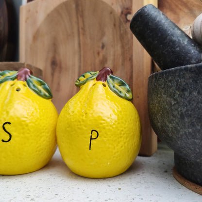 Whistywares Lemon Salt and Pepper Shakers Set - Colorful Ceramic Design - 200ml, 105g - Non-Fading, Dishwasher Safe, Easy Refill - Stable Base - Citrus Kitchen Essential, Home Decoration