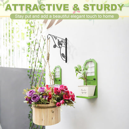MEILIDY Hanging Plant Bracket, Metal Heavy Duty Plant Hanger Hooks for Indoor Outdoor, Black, 2 Pcs
