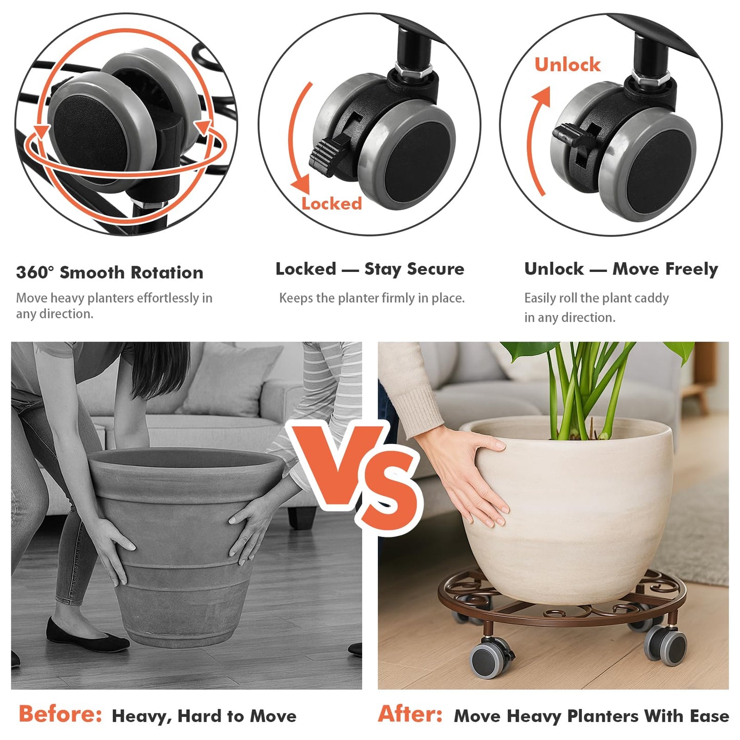 5 Pack Plant Caddy with Wheels Heavy Duty 13.5 Inches Metal Plant Stand with Wheels Plant Dolly Rolling Plant Stand Plant Roller with Casters for Indoor and Outdoor, Bronze