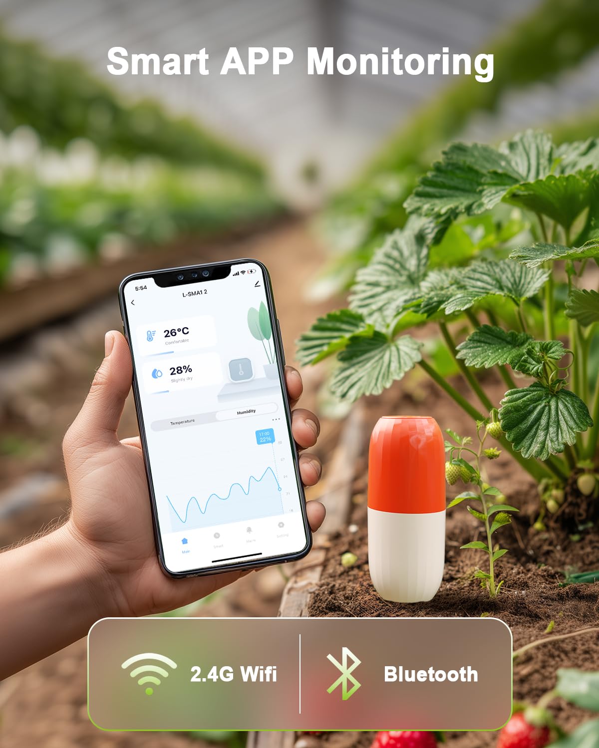 Lumary Wireless WiFi Moisture/Temperature Soil Meter, 2 in 1 Real-time Monitor with App, work with Smart Water Timer, No Need Hub, Hygrometer Sensor For Outdoor IP67, Push Notification Lawn Greenhouse