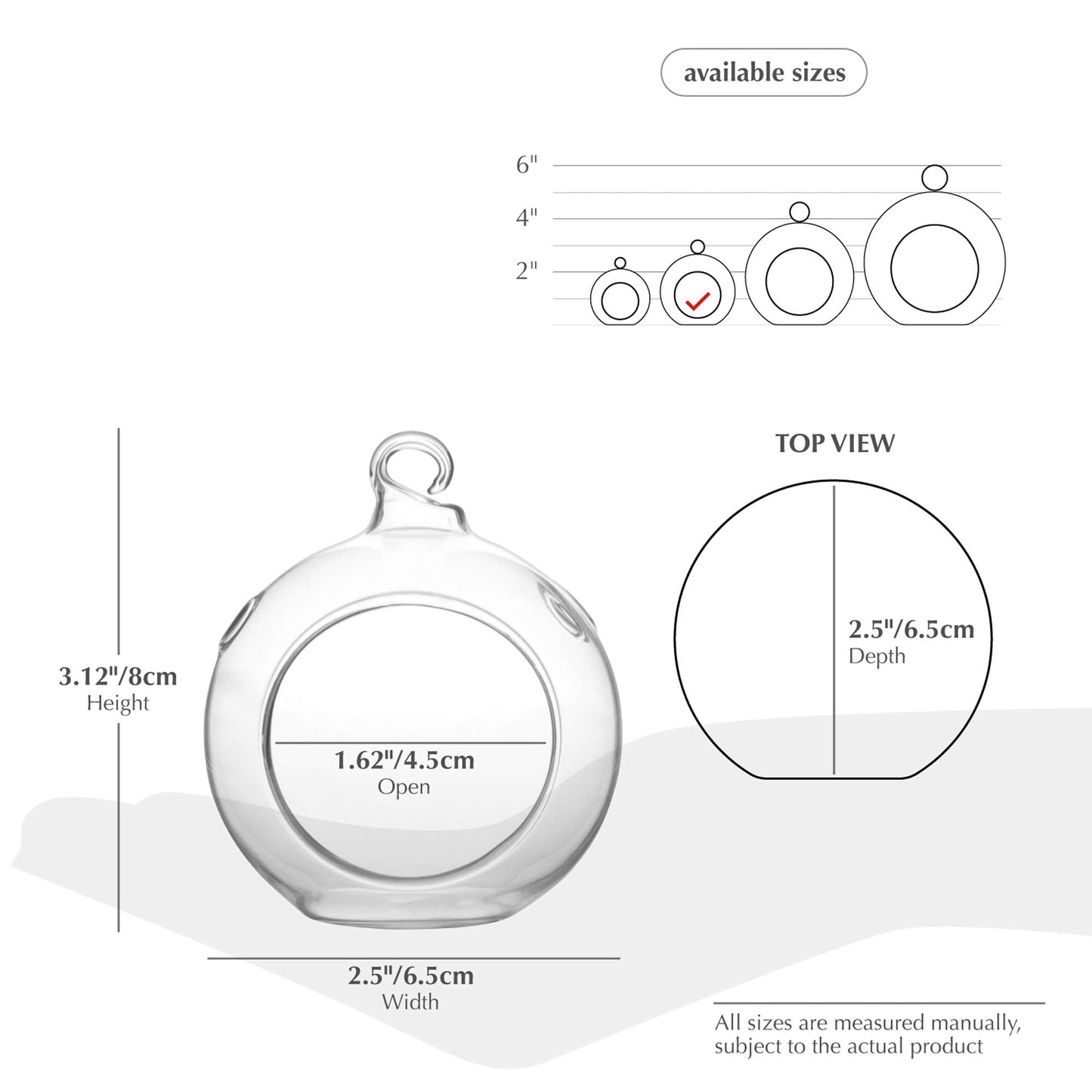 WGV Hanging Terrarium Globe, Width 2.5", Height 3", DIY Air Succulent Planter, Clear Glass Vase Orb with Flat Bottom, Candle Holder for Windowsill Outdoor Garden Decor, 12 Pieces Bulk