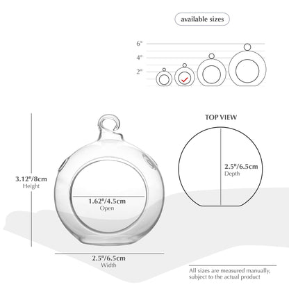 WGV Hanging Terrarium Globe, Width 2.5", Height 3", DIY Air Succulent Planter, Clear Glass Vase Orb with Flat Bottom, Candle Holder for Windowsill Outdoor Garden Decor, 12 Pieces Bulk