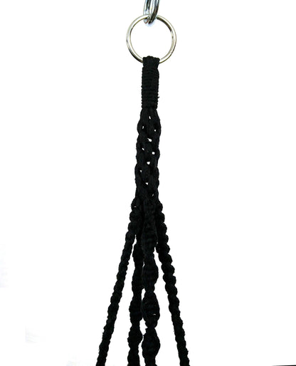 Macrame Plant Hanger & Holder, Hanging Planter 4 Legs Double Deck for 8 inch to 10 inch Two Pots Indoor Outdoor Hanging Planter Cotton Rope 67 Inch with Metal Ring (Cotton-Black)