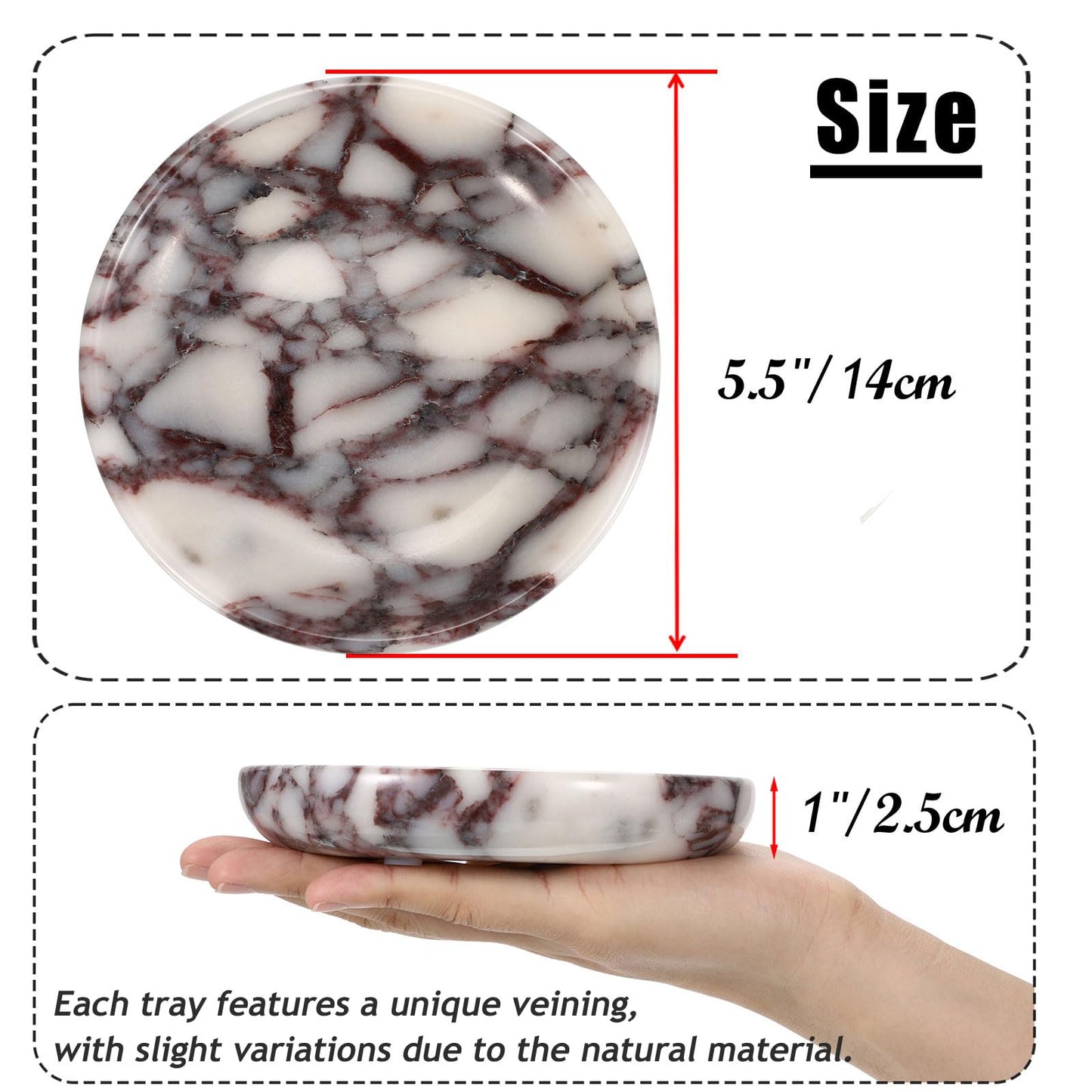 GUSHBIN Small Round Key Bowl for Entryway Table - 5.5" Natural Marble Jewelry Dish Tray Decorative Key Plate Holder Catch All Bowl for Earring Necklace Ring Holder for Bathroom
