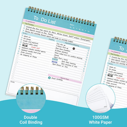 To Do List Notepad, Spiral Bound Undated Daily Planner, 52 Sheets 8.5" X 10.5" Tear Off Task Planning Pad with Checklist, For Work Office Home, 2Pack