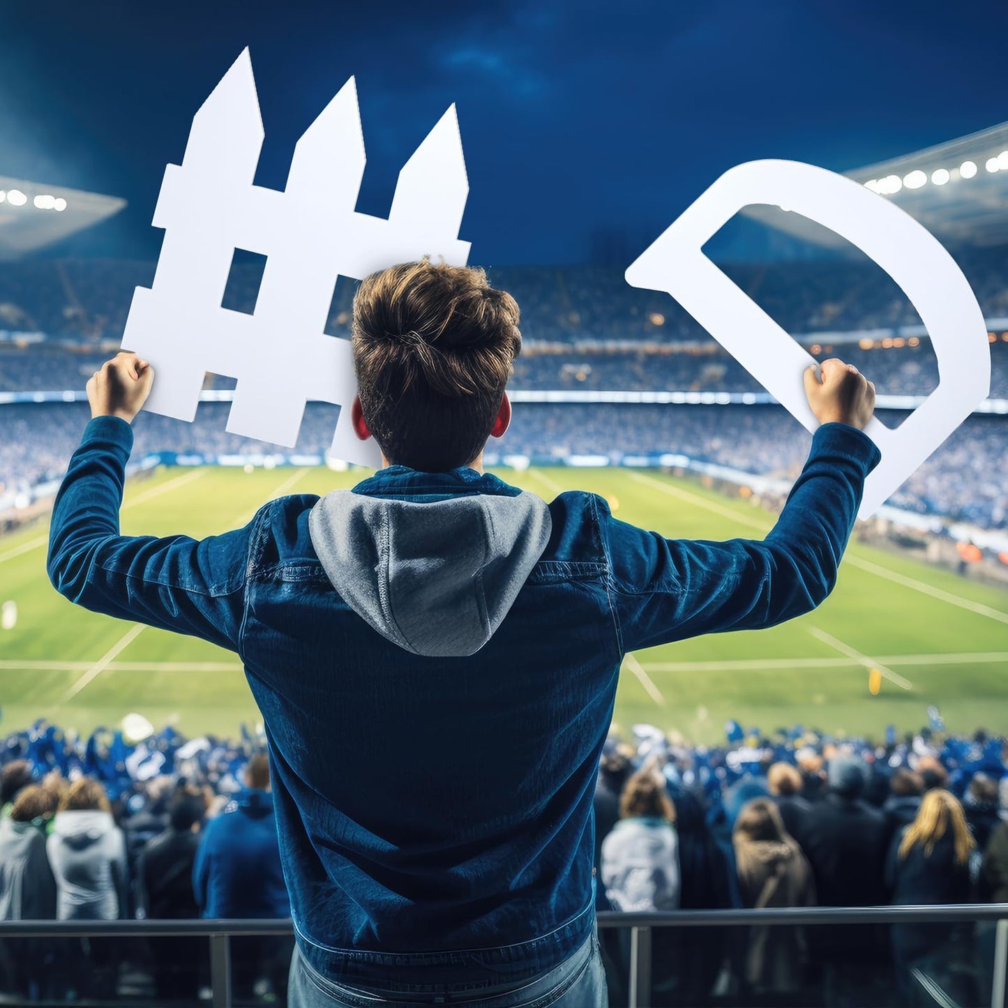 AmazingSpark 2 Pcs D Fence Cardboard Cutout Football Party Decorations Cheer Signs for Competition Defense Sport 24.3'' Cheerleading Accessory Football Basketball Game Day Photo Prop for Sport Party