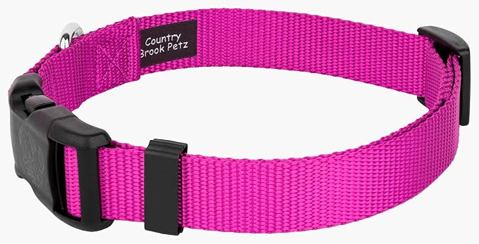 Country Brook Petz - Everyday Nylon Dog Collar and Leash - 10+ Cool Colors (1 Inch, Extra Large, Fuchsia)