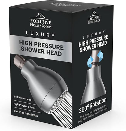High Pressure Shower Head - Powerful Deluxe Bathroom Showerhead with Strong Spray Stream and Small Silicone Nozzles - Universal Fit Works with High and Low Water Flow Showers Matte Charcoal -1.8 GPM