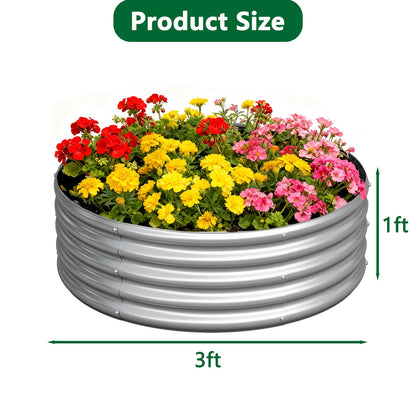 zizin 2 Pack Galvanized Raised Garden Bed Metal Round Raised Garden Beds Outdoor Planter Box for Vegetables (3FT, Silver)