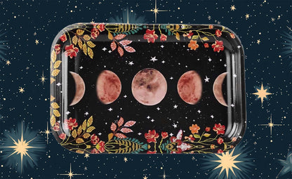 Moon Phase Rolling Tray for Women - Cute Celestial Large 11" X 7" Spiritual Astrology Tobacco Smoking Accessories for Girls Gift - Vanity Stone Crystal Holder - Witch Spiritual Decor for Teens