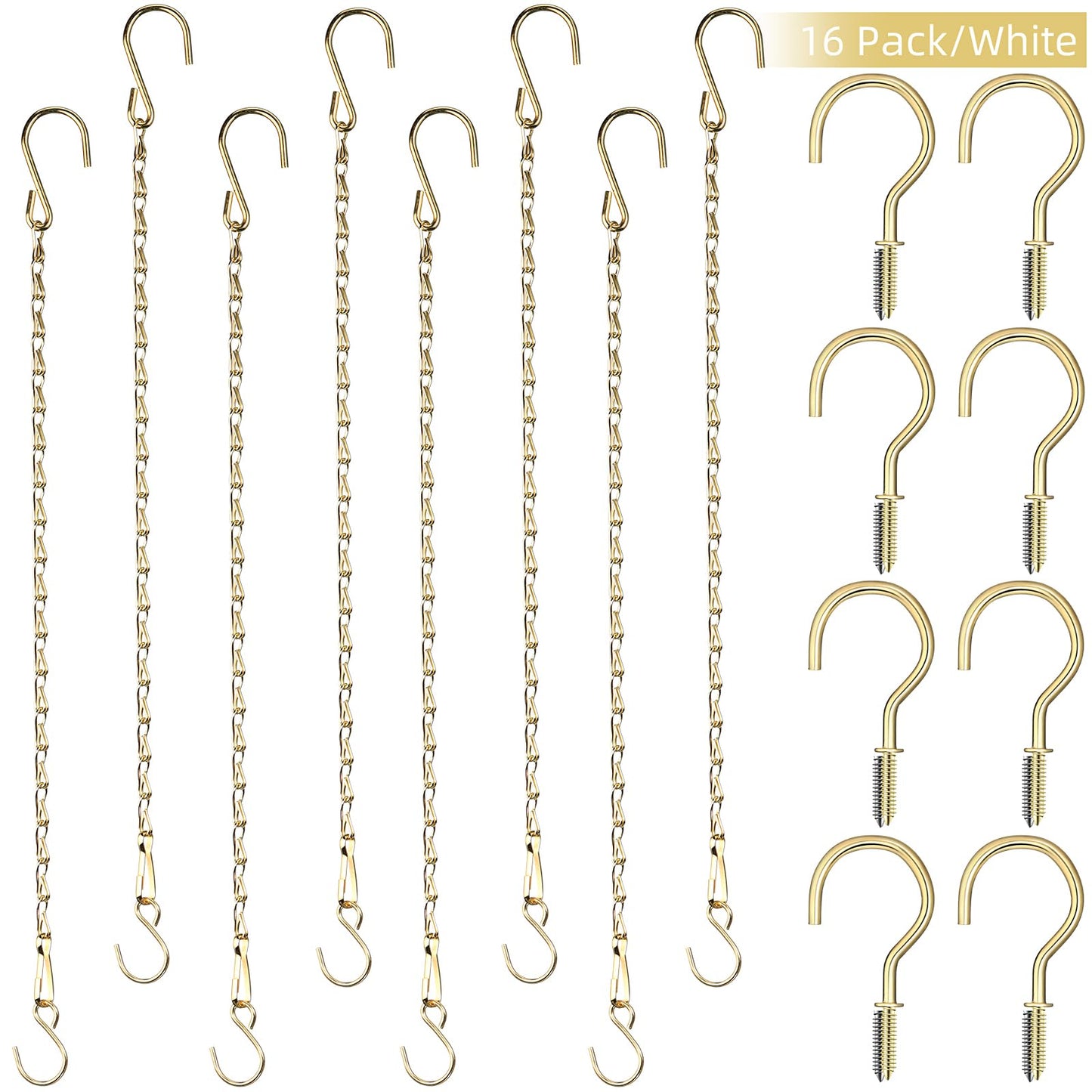 Hotop 8 Pcs Metal Hanging Chains with Ceiling Hooks, Garden Plant Hangers for Hanging Bird Feeders, Billboards, Chalkboards, Basket, Planters, Lanterns, Wind Chimes, Chain Hook DIY(16.38 Inch,Gold)