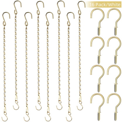 Hotop 8 Pcs Metal Hanging Chains with Ceiling Hooks, Garden Plant Hangers for Hanging Bird Feeders, Billboards, Chalkboards, Basket, Planters, Lanterns, Wind Chimes, Chain Hook DIY(16.38 Inch,Gold)