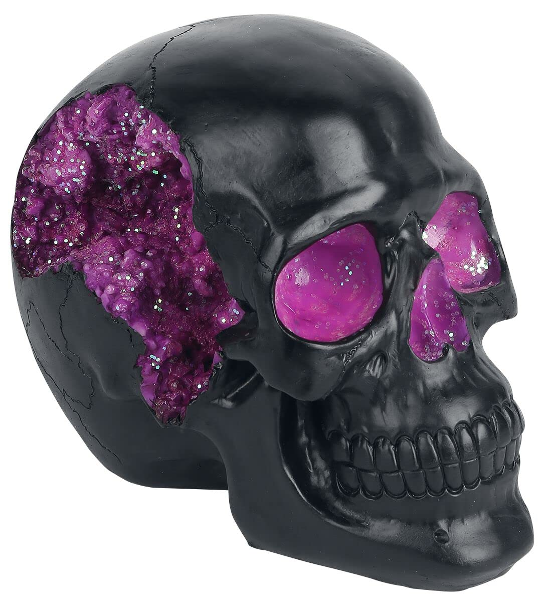 Nemesis Now Geode Skull Figurine, Black and Purple Gothic Glitter Crystal Skull Figurine, 17cm