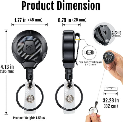 MNGARISTA Upgraded Heavy Duty Retractable Keychain with Belt Clip, 10 OZ Retraction, 31.5" Stainless Steel Cord Key Chain, 3K Carbon Fiber ID Badge Reel Holder with Badge Strap and Key Ring, 2 Pack
