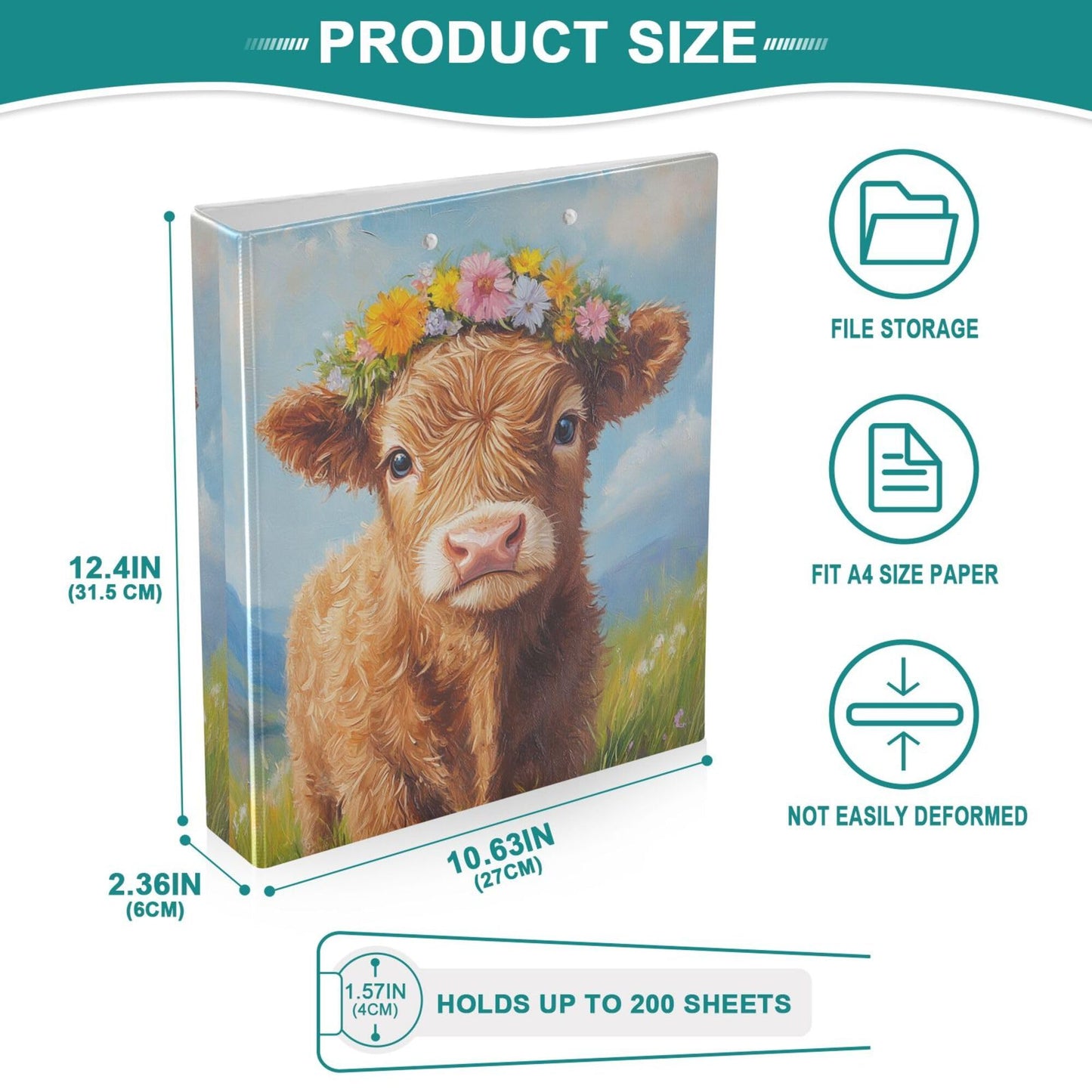 Highland Cow Round Ring Binders 1.5 Inch Cowboy Flower 3 Ring Clipboard Binder for Office School Work Supplies File Folder Document 200 Sheet Capacity Easy Open