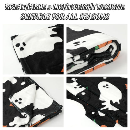 JarThenaAMCS Halloween Fuzzy Flannel Blanket Boo Ghost Pumpkin Throw Blanket Black Soft Blankets for Farmhouse Home Sofa Chair Bed Couch, 60 x 70 Inch